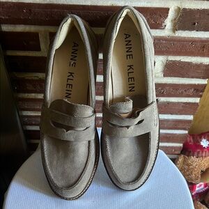 Anne Klein Beige Suede Loafers